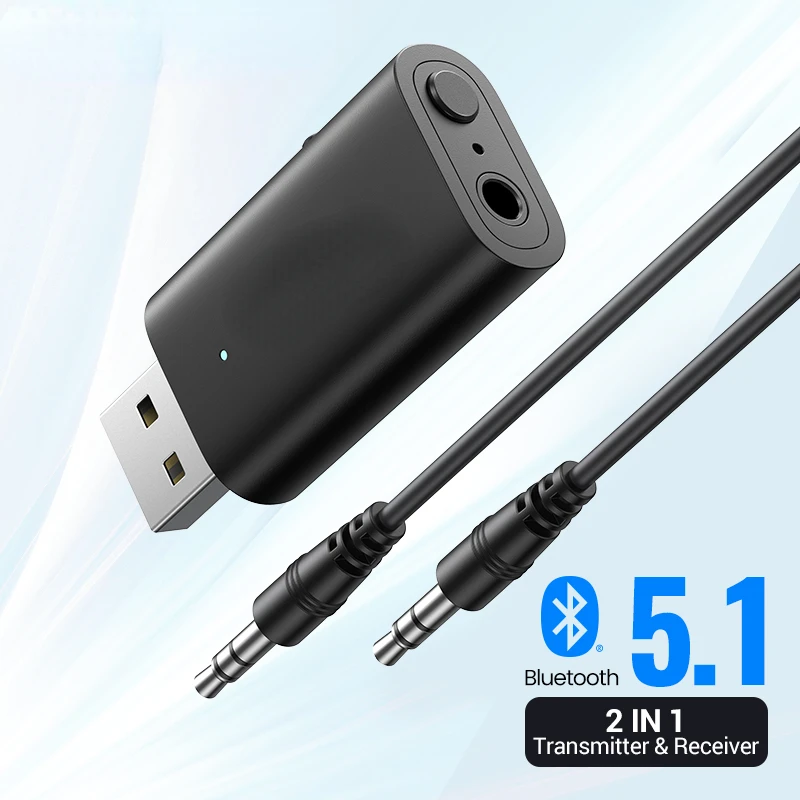 

2 in 1 Bluetooth Car Adapter Bluetooth 5.1 Stereo Transmitter Receiver Wireless 3.5mm Aux Jack Adapter Car Kit Mic