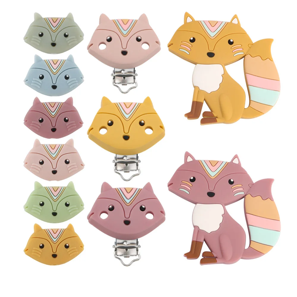 

Sunrony Cartoon Animal Fox Silicone Bead/Teether/Clip Food Grade Pendants DIY Pacifier Chain Accessories Baby Teething Toys
