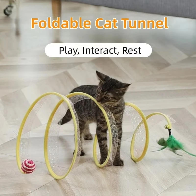 Фото Сложенный туннель для кошек S-типа, туннель для кошек, весенняя игрушка, туннель для мышц с шариками и мятыми кошками, забавные игрушки для котенка, интерактивные милые №5