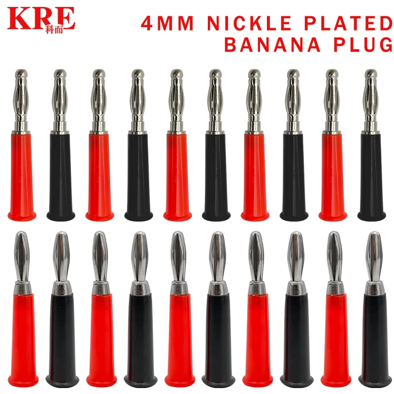 

KRE 20pcs New 4mm Banana Plug Connector Screw-type Banana Head Black And Red Color Nickel-plated Plastic Banana Plug Silvery