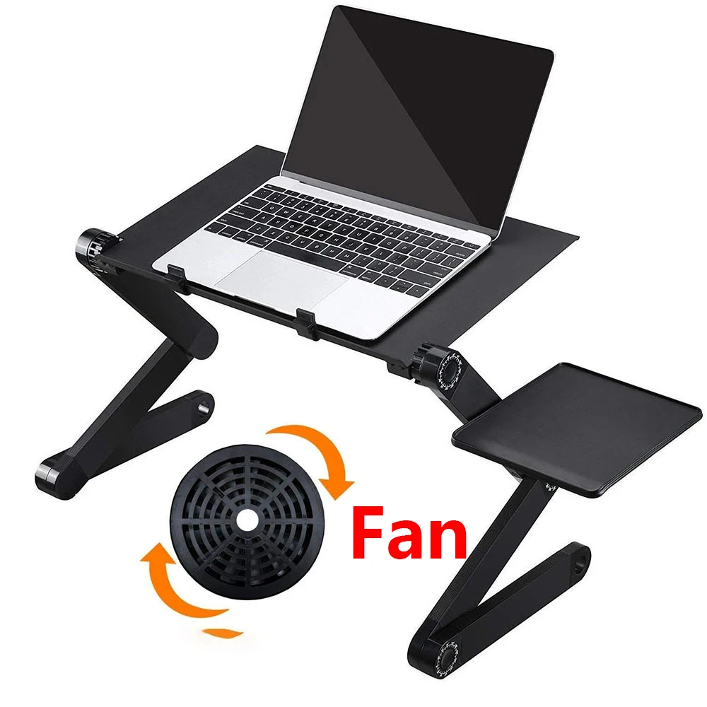 adjustable laptop desk stand cooler fan portable ergonomic lapdesk for bed sofa pc notebook table desk with mouse pad aluminum free global shipping