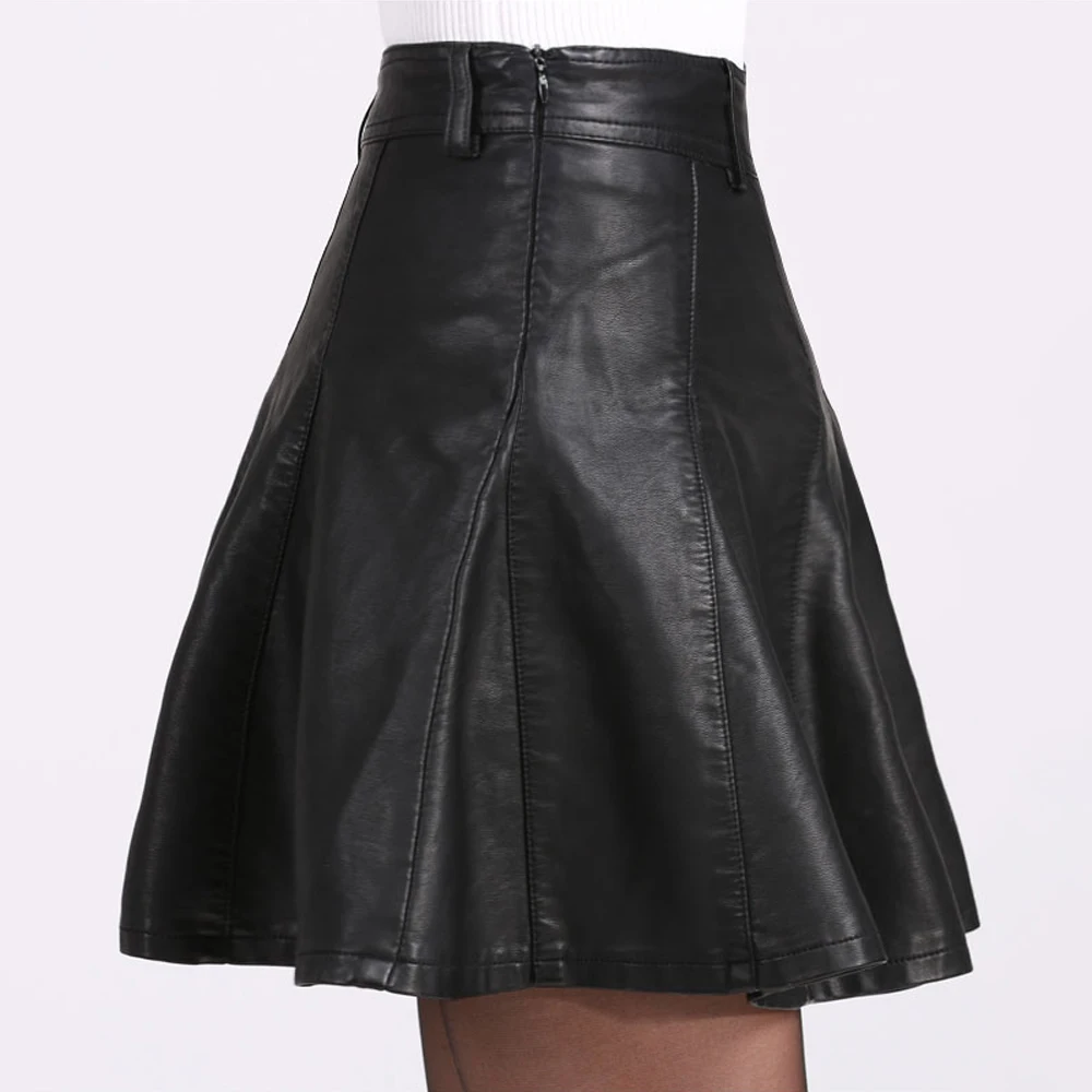 

PU Pleated Skirt Spring Autumn Women Solid Color Leather Winter Skirts Womens Slim High Waist Saia Faldas Chic Zipper Mini Skirt