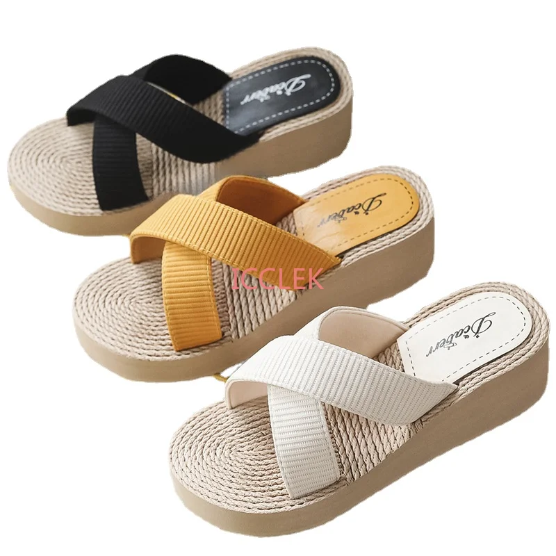 

Women Summer New Casual Platform slippers Stretch Fabric Fashion Shoes Women Elegant Wedges Cross Female Casual Footwear sandals