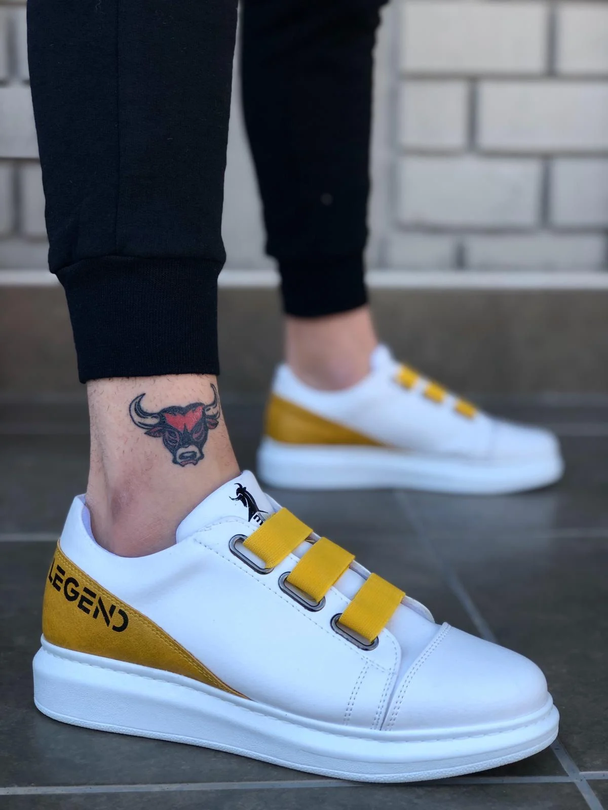 

BveA Store men's fashion spring summer winter comfortable daily 3 Tape Legend White Yellow Thick High Sole Casual Men Shoes