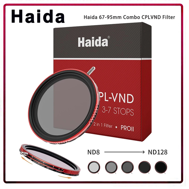 Фото Комбинированный CPL VND-фильтр Haida Pro II 67-95 мм, нанопокрытие, водонепроницаемое, устойчивое к царапинам оптическое стекло №1
