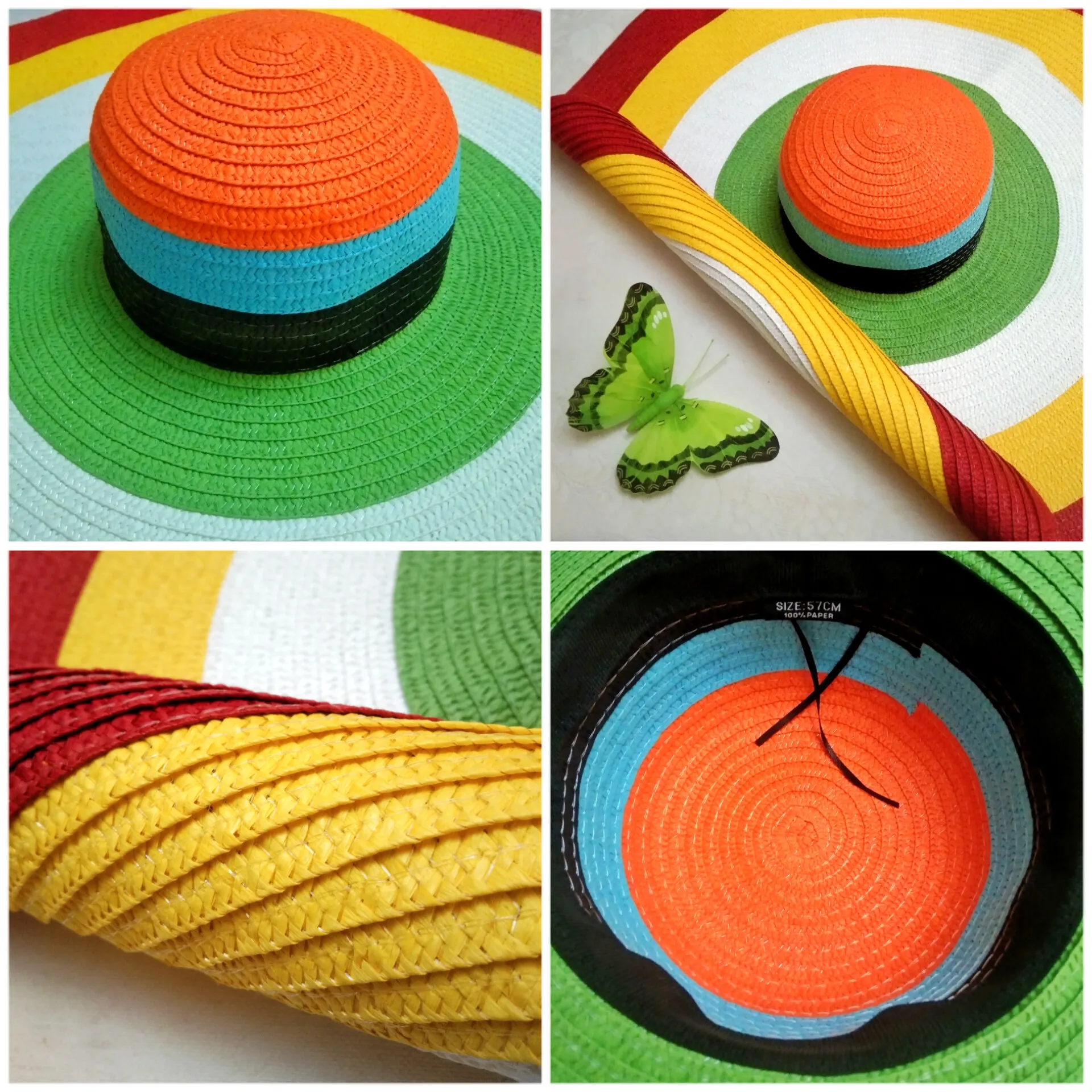 Шляпа с широкими полями Солнцезащитная пляжная шапка в радужную полоску защитой