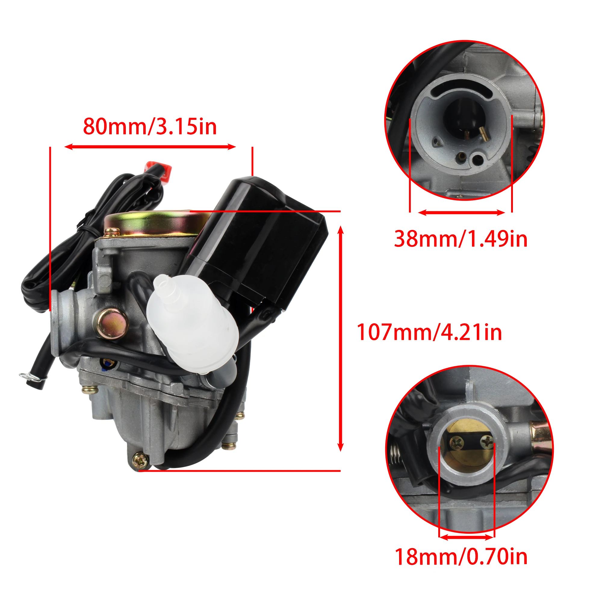 Фото Карбюратор PD18J 18 мм для мотоциклов GY6 50cc 60cc 137qma 139qmb, скутеров, мопедов, квадроциклов, картов, запчасти для двигателя №2