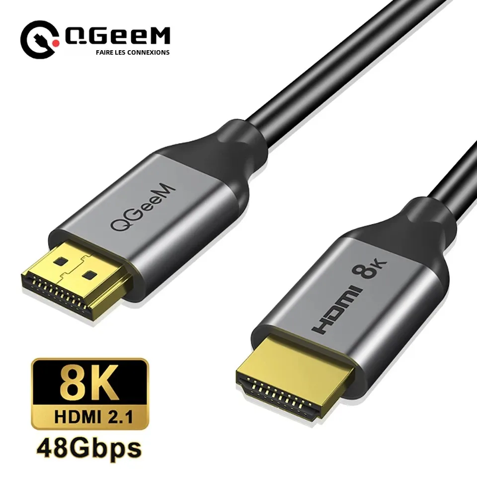 Câble HDMI QGeeM 8K 48Gbps HDMI 2.1 Fil HDMI vers HDMI pour Xiaomi Xbox Series X PS5 PS4 Chromebook Ordinateurs portables Tablettes 120Hz Mâle à Mâle HDMI HDMI Splitter Câble Numérique Cordon 4K Port HDMI HDMI -Câble