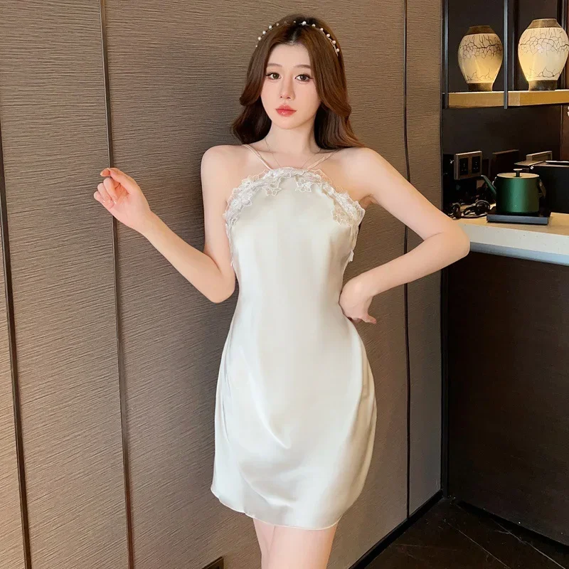 Сексуальное женское летнее новое домашнее белье из ледяного шелка с лямкой на