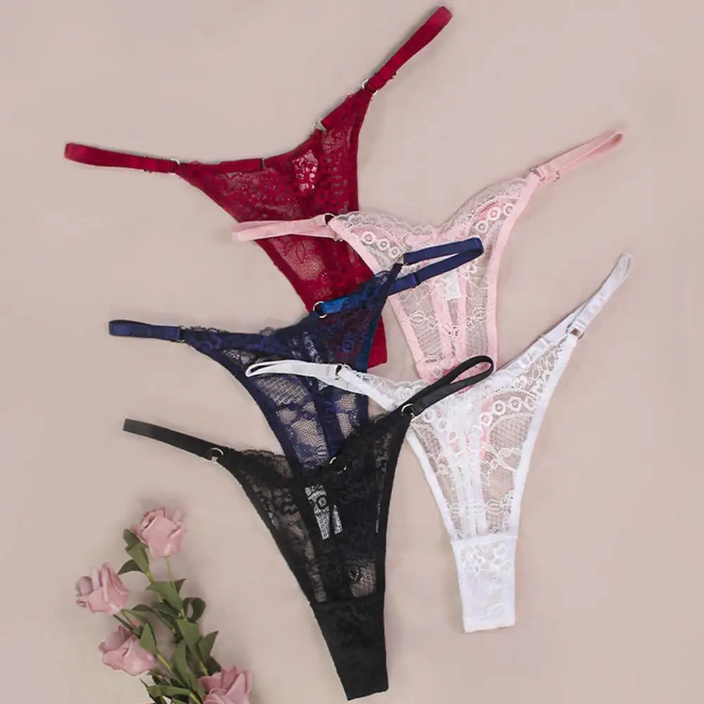 

Sexy Lace Bikini Thongs Low Rise Cotton Crotch T-Shape Lady Panties Crochet Lace Hollow Out G-String Thong Women Seamless Briefs