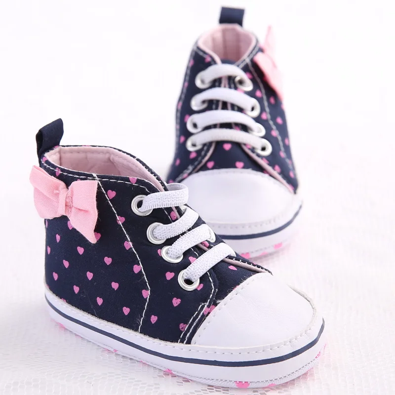 Pink Dot bow Cotton Soft Sole Baby Shoes Lace-up Spring/Autumn First Walkers Newborn Infant Toddler Crib Girl Shoes Wholesale