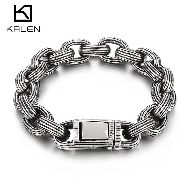 

Kalen 13mm Wide O Chain Vintage Men's Stainless Steel Bracelet 220mm Jewelry Accessories