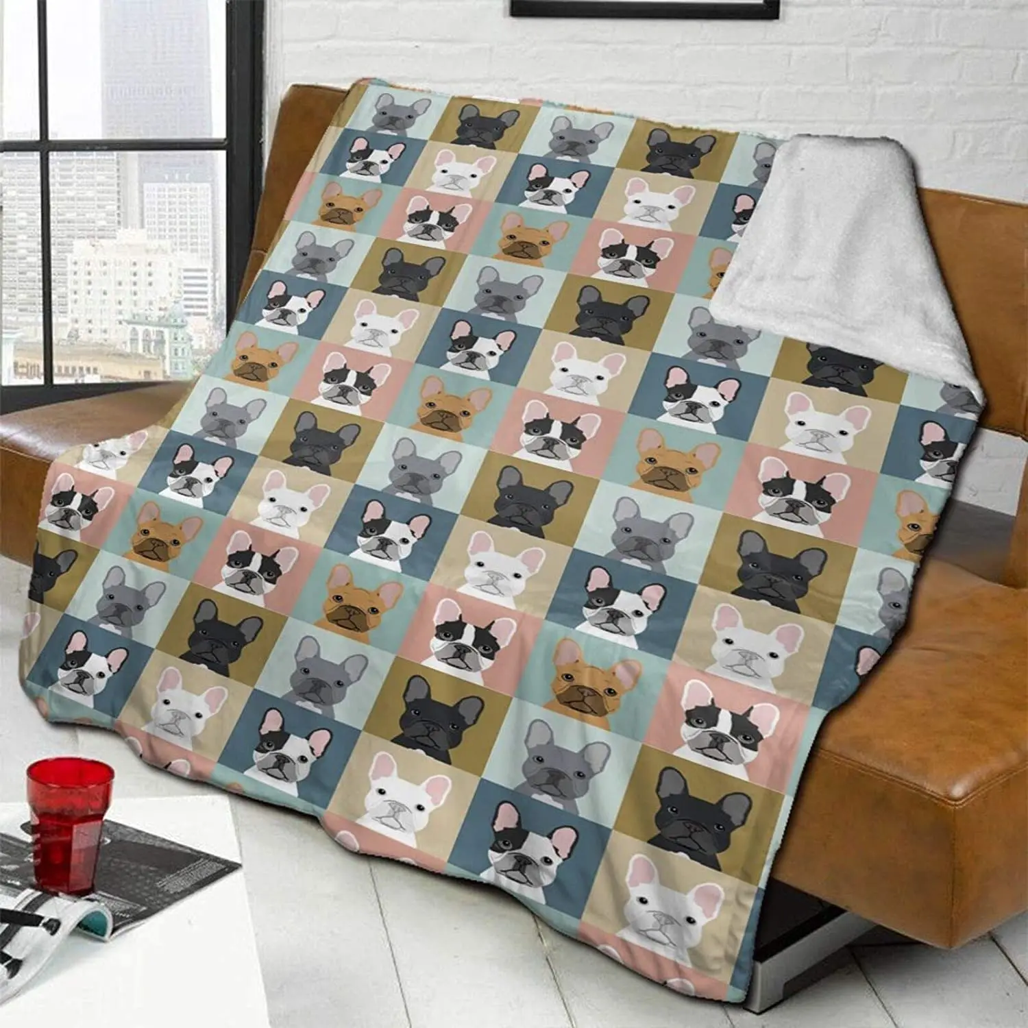 

Cute French Bulldog Dog Flannel Cozy Warm Blanket Children Adult Gift Fluffy Soft Throw Blanket for Bed Sofa Camping Home Travel
