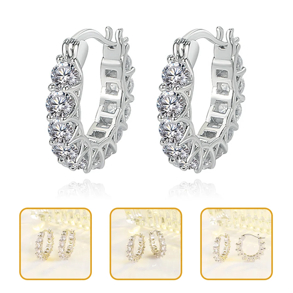 

Earrings Small Loop Silver Women Dangle Drop Bride Wedding Day Zircon Jewelry Gift