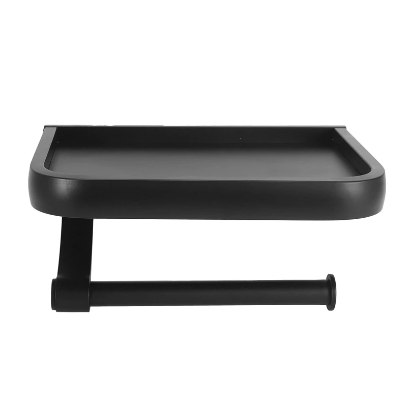 

Wall Mounted Black Toilet Paper Holder Tissue Paper Holder Roll Holder with Phone Storage Shelf Bathroom Accessories