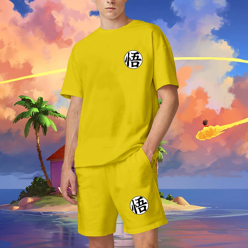 Tshirt Sport Short Sets For Men 2 Pieces O Neck Sportswear Plus Size Cotton Shorts T-Shirts Set Suits Gym Leisure Beach Clothing