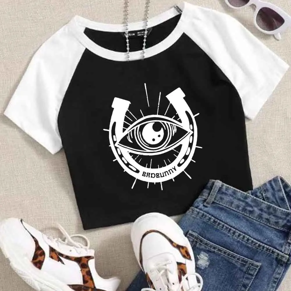 Кроп-топ с коротким рукавом и круглым вырезом для девочек