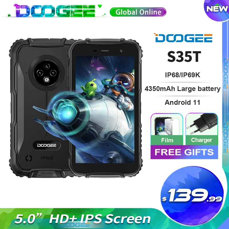 DOOGEE S35T Smartphone Large Battery Android 11 AI Triple Rear Camera IP68/IP69 Waterproof 5.0” HD 4G FDD Cellphone