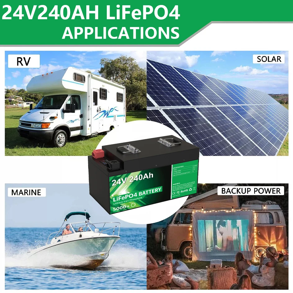 24V 240Ah 200Ah LiFePO4 Battery Pack 25.6V 6144Wh 5000+ Cycle 100% Full Capacity Built-in 8S 200A BMS With Bluetooth EU NO TAX images - 6