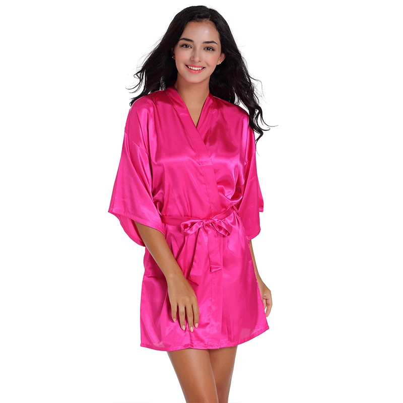 Women's Pure Short Silky Robes Bridesmaid Party Satin Robe Sleepwear For Wedding