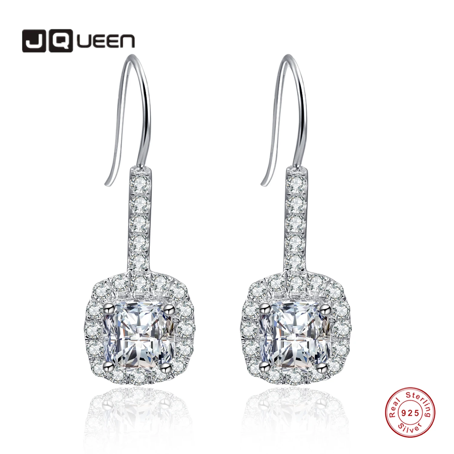 

JQUEEN 925 Silver Earrings 6*6mm 1.65ct Square Zircon Pave Diamond Earrings Ear Studs for Wedding Engagement Party
