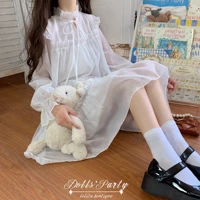 lolita summer chiffon holiday party dresses cute sweet girls lovely clothing white solid a line japanese style ladies kawaii
