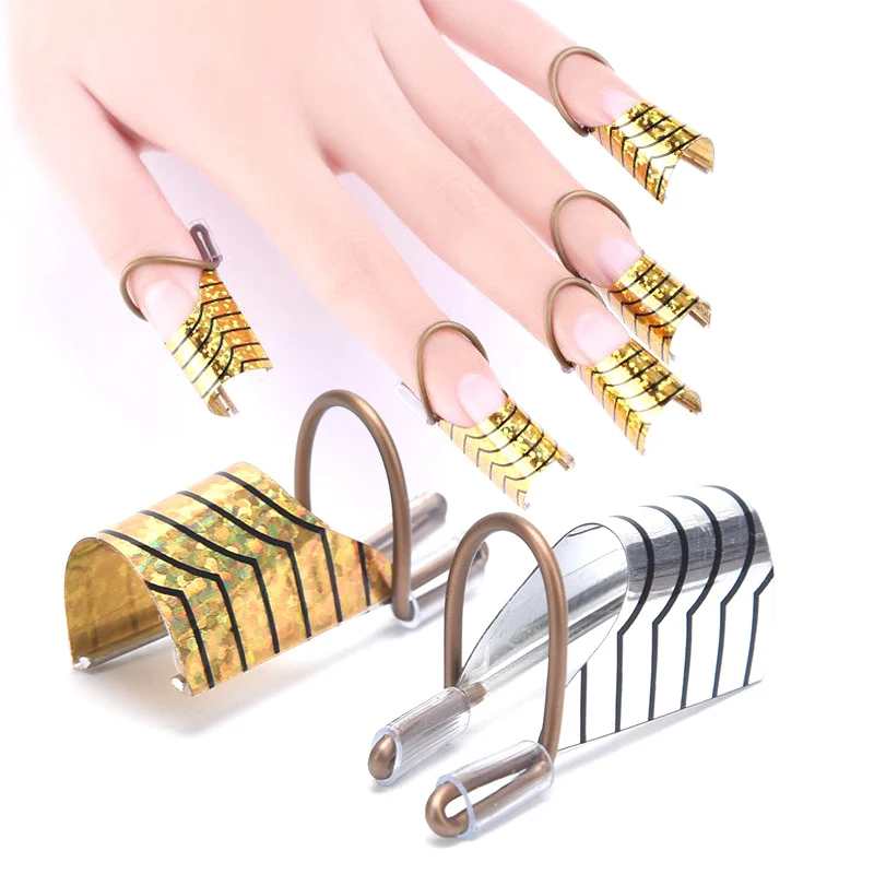 

5pcs Reusable Dual Gold Silver Form Nail Art Making C Curve Acrylic Gel UV French Tips Tool Manicure DIY Extension Guide