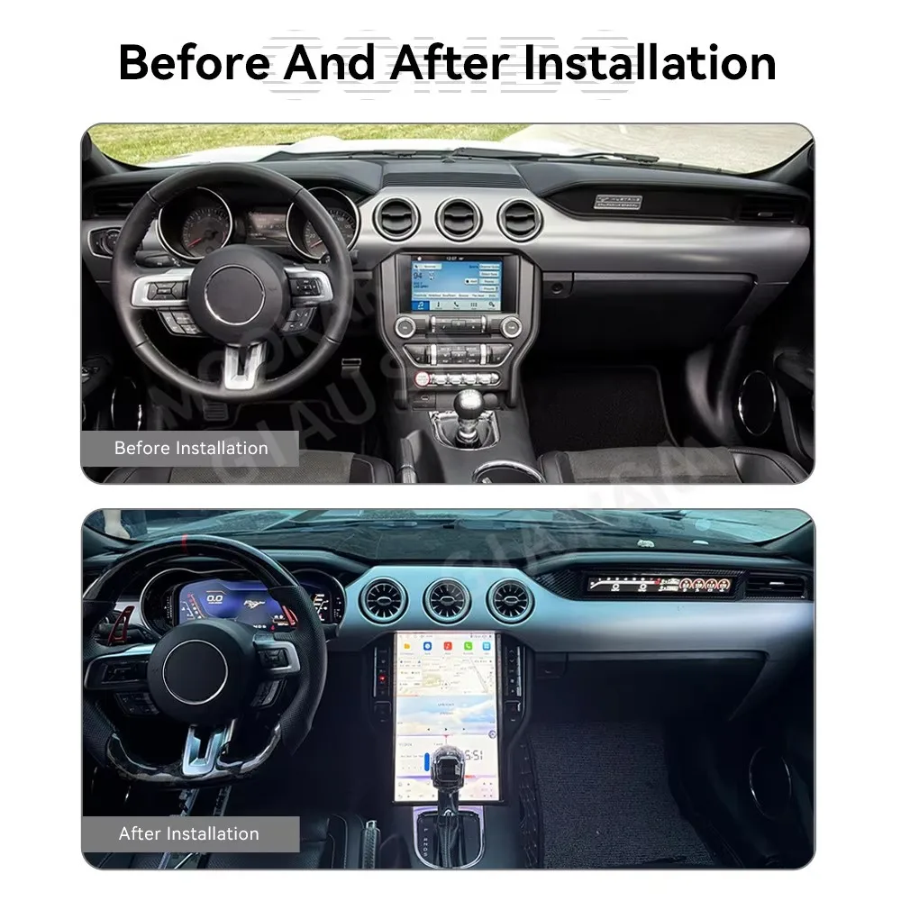 Фото 14,5-дюймовый Android CarPlay автомобильный радиоприемник для Ford Mustang с сенсорным экраном, мультимедийный плеер, GPS-навигация, автомобильные аксессуары/головное устройство/GPS №2