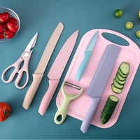 stainless steel kitchen knives 7 pieces sharp set of abstpr colored blade handle knife meat fish fruit cutting block