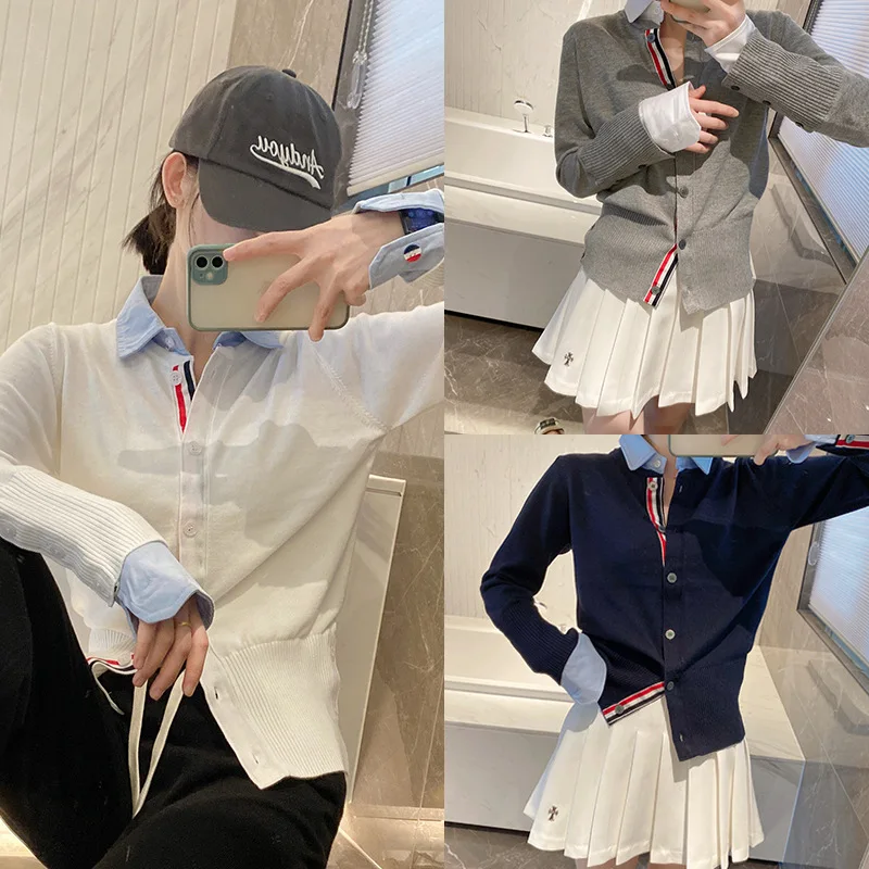 Осенний модный шерстяной свитер в консервативном стиле TB рубашка с вышивкой