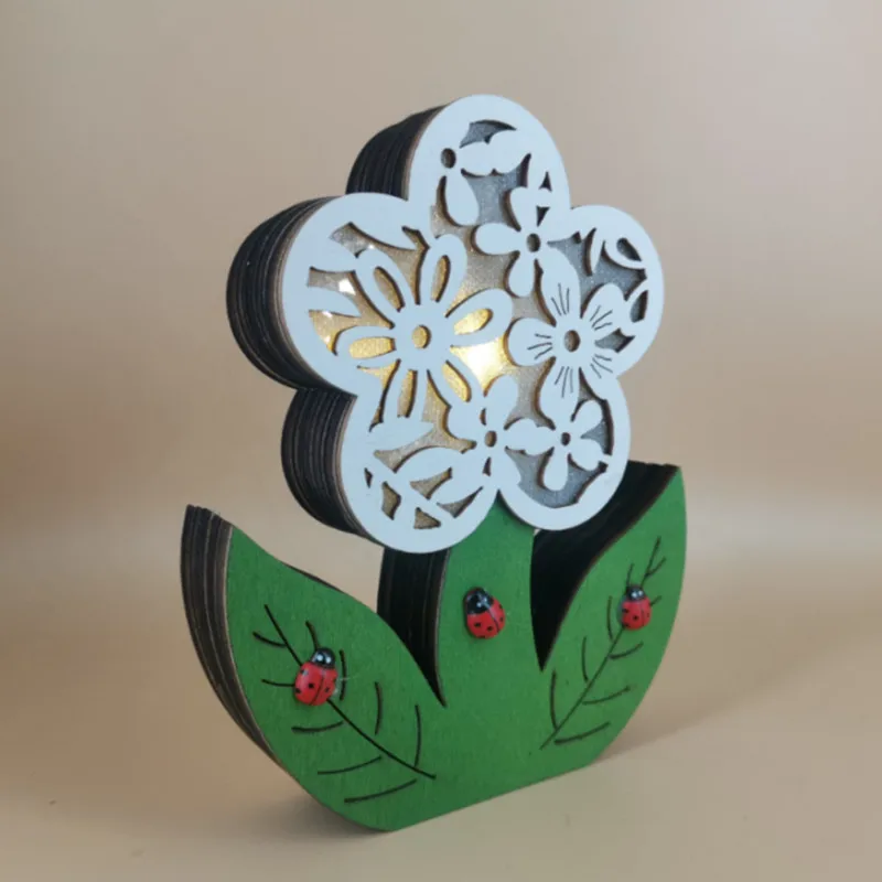 1PC Creative Easter Wooden Bunny Rabbit Flower Egg Hollow LED Light Craft Ornament Handmade Home Decor Desktop Lamp Party Gift |