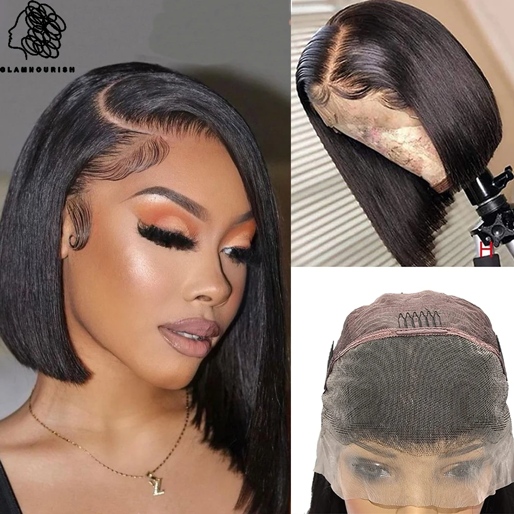 

Short Straight Bob Lace Front Wig Human Hair Pre Plucked with Baby Hair Brazilian Straight Human Hair Lace Front Wigs for Women