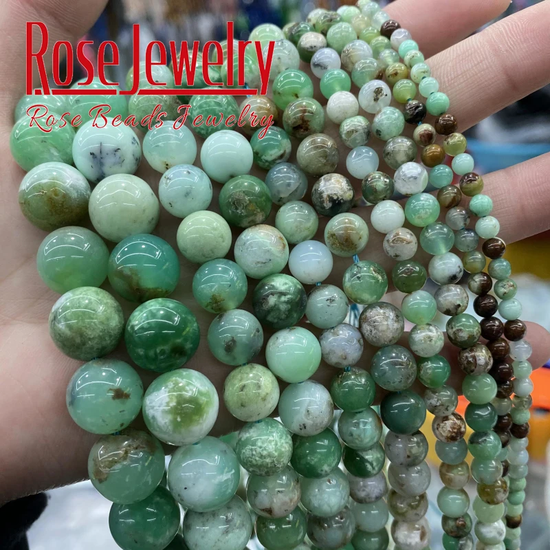 A+ Natural Australia Chrysoprase Jades Gems Stone Beads Round Loose Beads 4-10MM For Jewelry Making Diy Bracelet Accessories 15