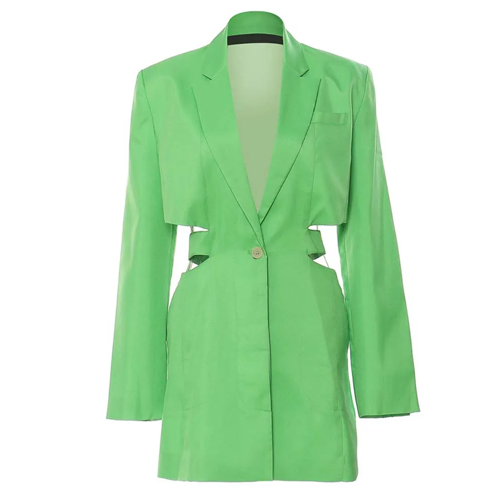 

Женский пиджак на одной пуговице, зеленый пиджак с отложным воротником и длинным рукавом, ажурная верхняя одежда
