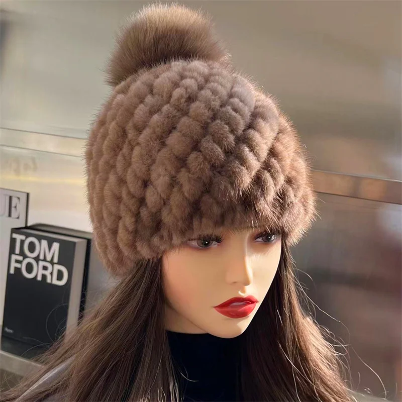 High Quality Women's Fur Hat, Russian Style, Luxurious Mink Fur Woven Hat, Winter Natural Warmth, Fluffy And Thick Fur Hat