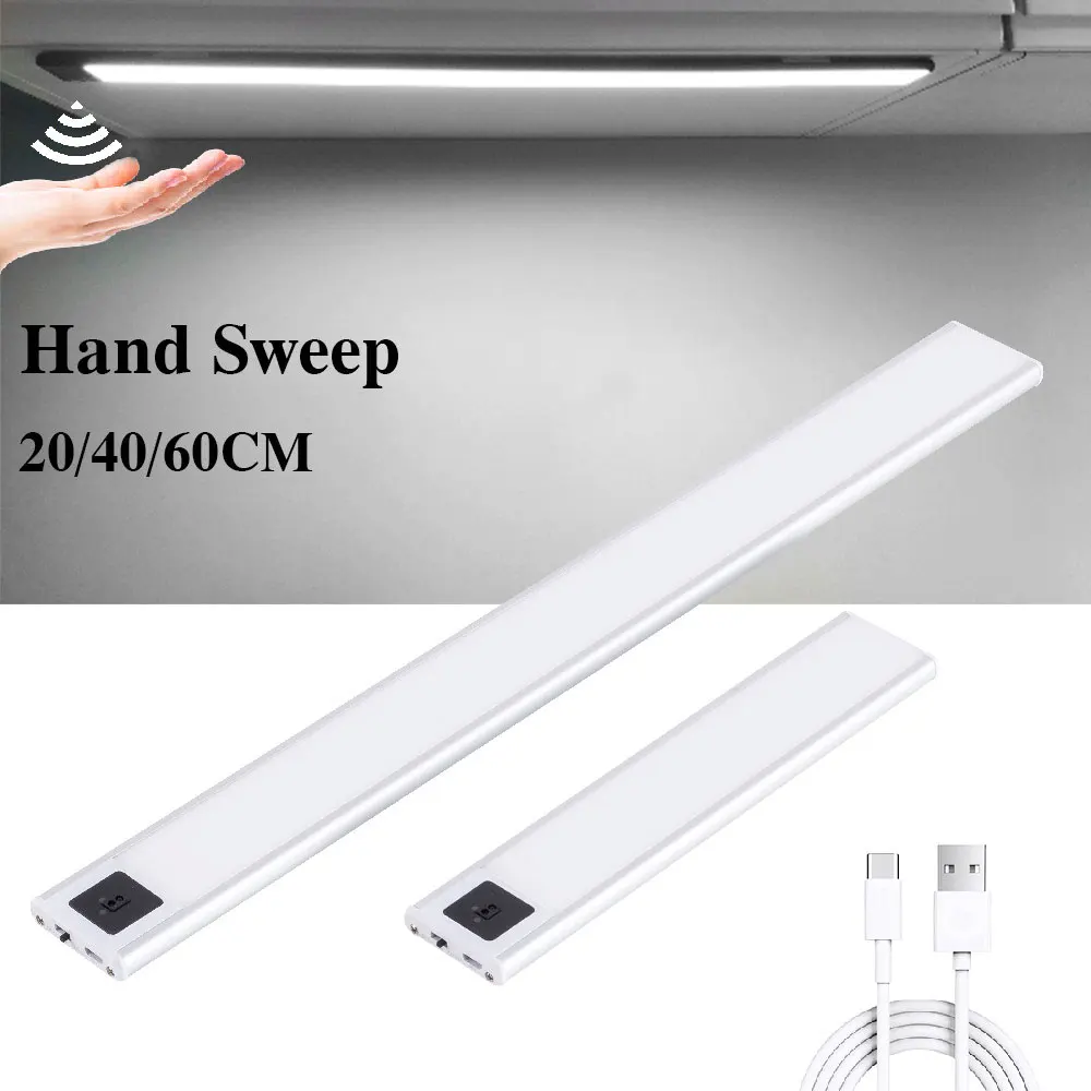 

Zoyaloo 20/40/60cm LED USB Hand Sweep Sensor Ultra Thin Rechargeable Closet Wardrobe Lamp Under Cabinet Aluminum Night Light