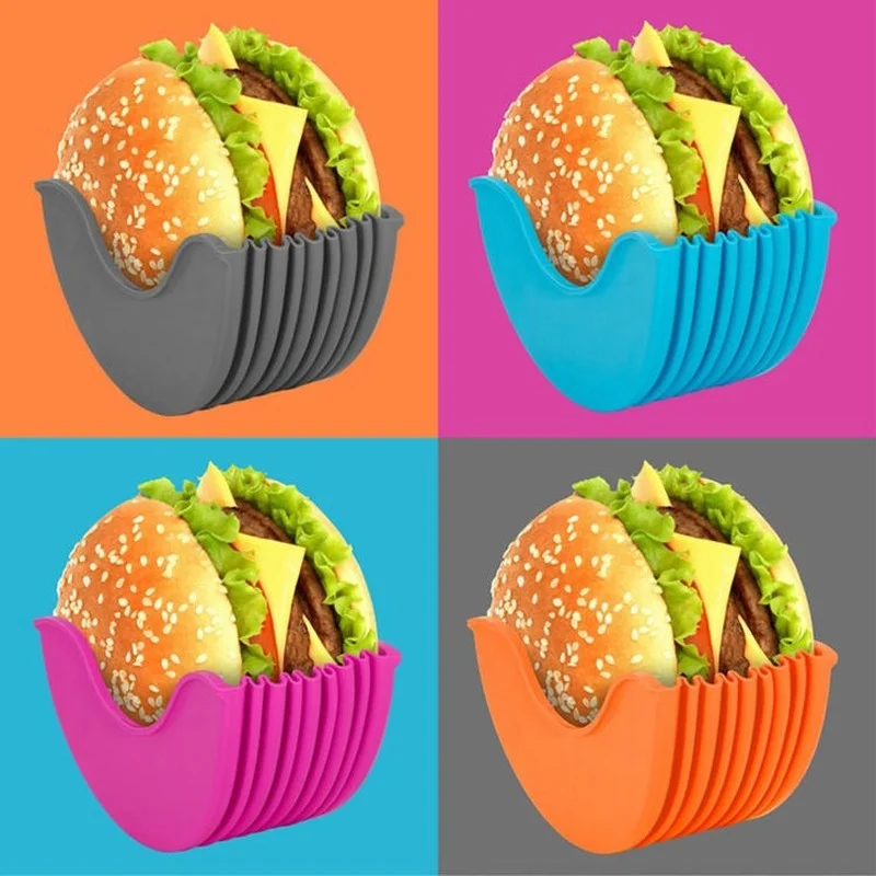 

Newest Burger Holders Reusable Silica Gel Sandwiches Holder Box Beef Press Patty Melt Hamburger Bun Shell BPA-Free Kitchen Tools