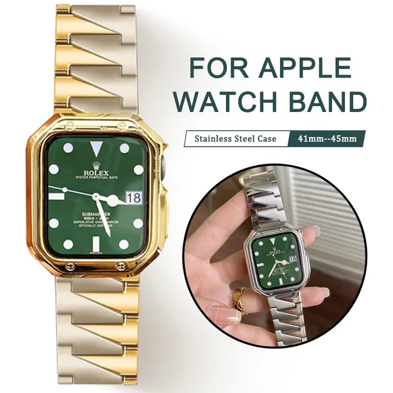 

Ремешок из нержавеющей стали для Apple Watch Band, ТПУ Браслет для Iwatch 7 6 Se 5 4 3, 45 мм 41 мм 44 мм 40 мм 42 мм 38