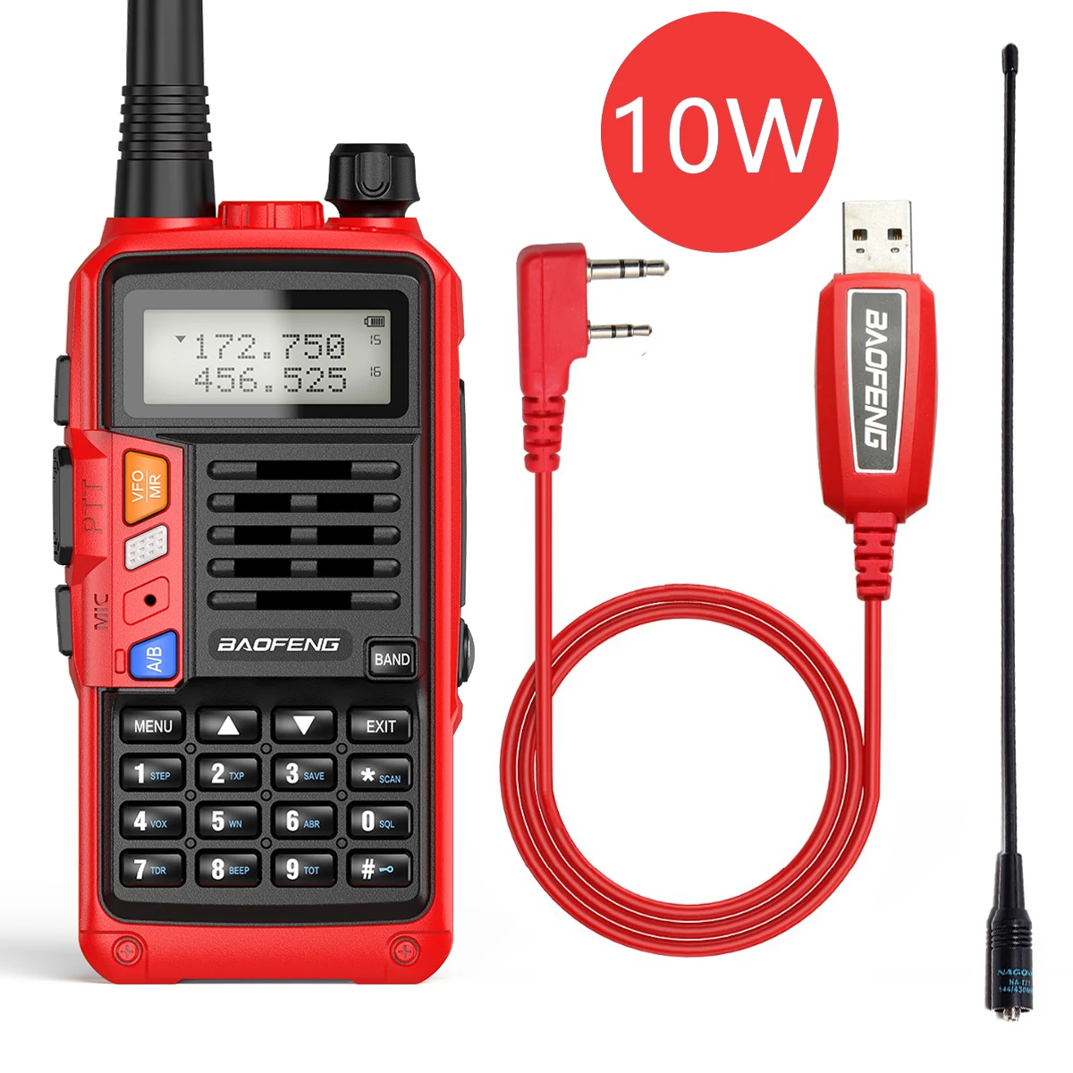 

Red BaoFeng UV-5R Plus 10W High Power 50KM Long Range Portable Powerful Walkie Talkie Transceiver With Cable Upgrade UV-5R Radio