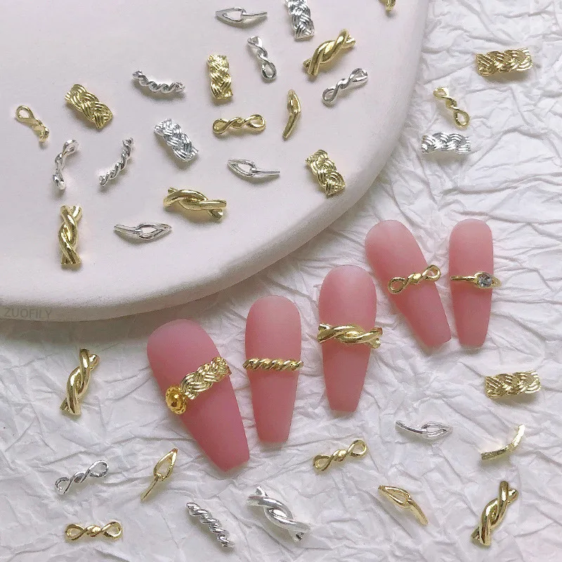 

20Pcs Irregular Alloy Nail Art Decorations Gold Silver 3D Chain DIY Manicure INS Japanese Jewelry Accessories