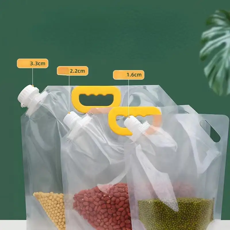 

5PCS Transparent Grain Storage Bag Cereal Sealing Bag Drinking Bag Moisture-proof Mildew-proof Packing with Handle Bag