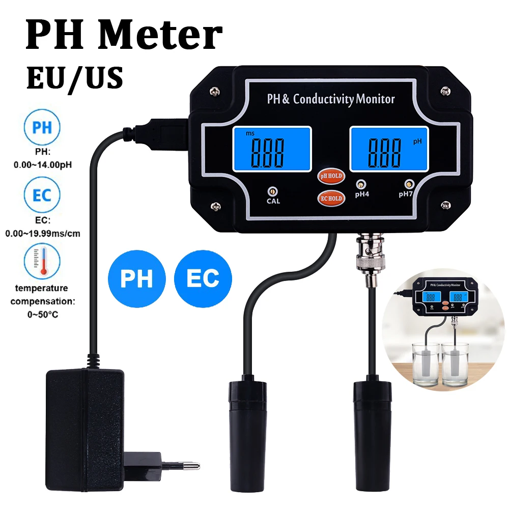 

Digital Water Quality Tester PH/EC Conductivity Monitor Meter Tester 0~50°C Continuous Monitoring for Fish Tank Aquarium Tools