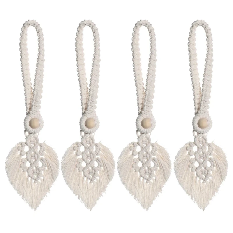 

4Pcs Rope Leaf Curtain Tie Backs Macrame Holdbacks Curtains & Voiles Tiebacks