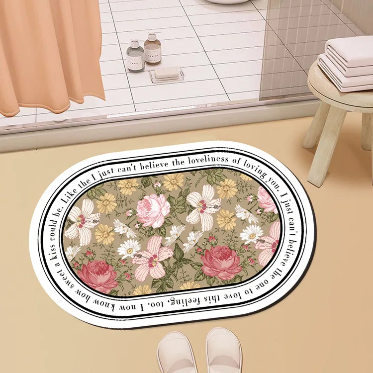 garden floral floor mat soft diatom mud bath rug absorbent non slip bathroom rug oval door mat toilet rug bathroom decoration free global shipping