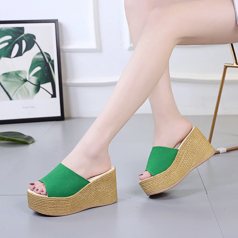 

Slippers Women Summer Shoes Luxury Slides Pantofle On A Wedge Shale Female Beach Heeled Mules Designer 2022 Sabot Soft High Fabr