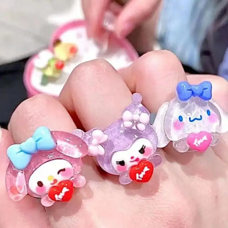 

Kawaii Hello Kittys Ring Kuromi Mymelody Girl Heart Cartoon Anime Ring Girlfriends with The Same Adjustable Ring Girlfriend Gift