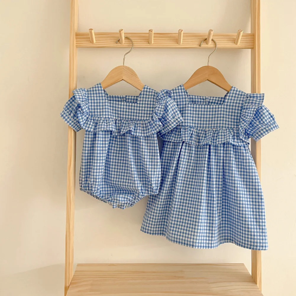 

Infant Baby Girls Plaid Romper Dress Sister Costume
