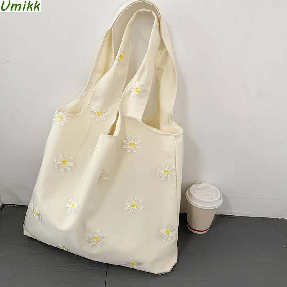 

2023 Trend Ladies Shoulder Bag Canvas Cute Daisy Underarm Bags Large Capacity Fashion Summer Casual Simple Shopping Bag Handbags
