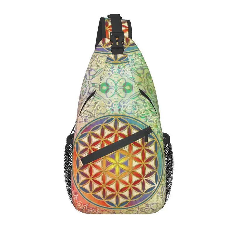 

Flower Of Life Vintage Geometric Sling Chest Bag Custom Mandala Shoulder Crossbody Backpack for Men Cycling Camping Daypack