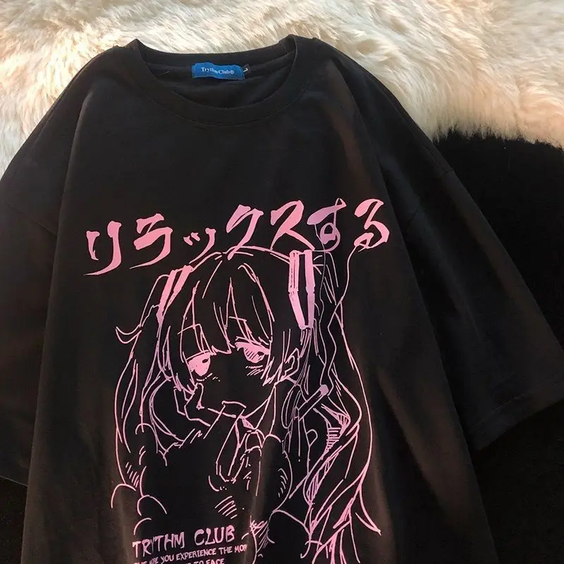 

Summer short sleeved T-shirt female hip hop top design sense plus size ins tide cool Harajuku wind niche Japanese anime loose